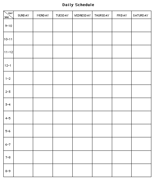 time schedule chart. (Go to the schedule blank and